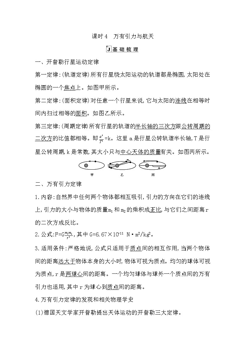 2021版人教版高三物理一轮复习基础梳理：第四章　课时4　万有引力与航天 学案01