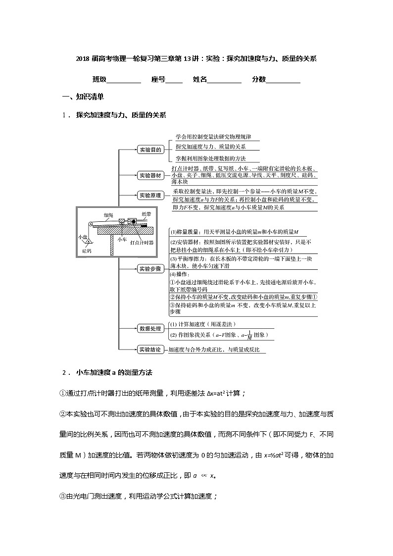 安徽省芜湖市第一中学高考物理一轮复习讲义：第三章第13讲实验：探究加速度与力、质量的关系01