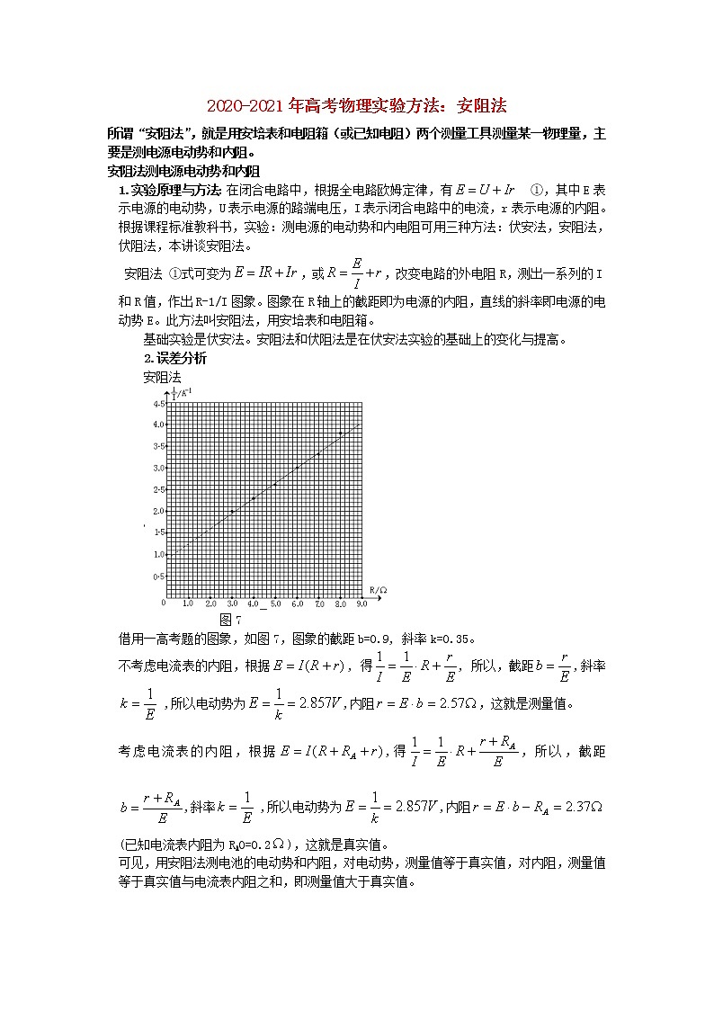 2020_2021年高考物理实验方法安阻法含解析 试卷01