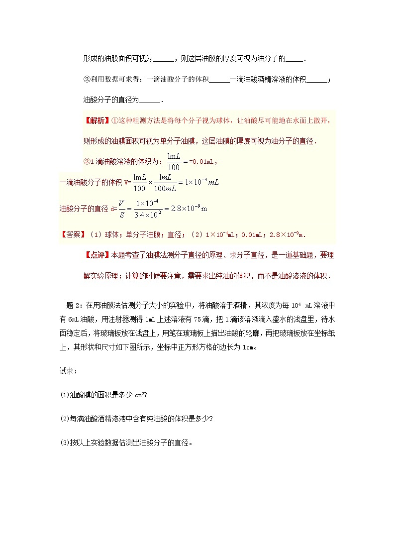 2020_2021年高考物理实验方法油膜法测分子直径含解析02