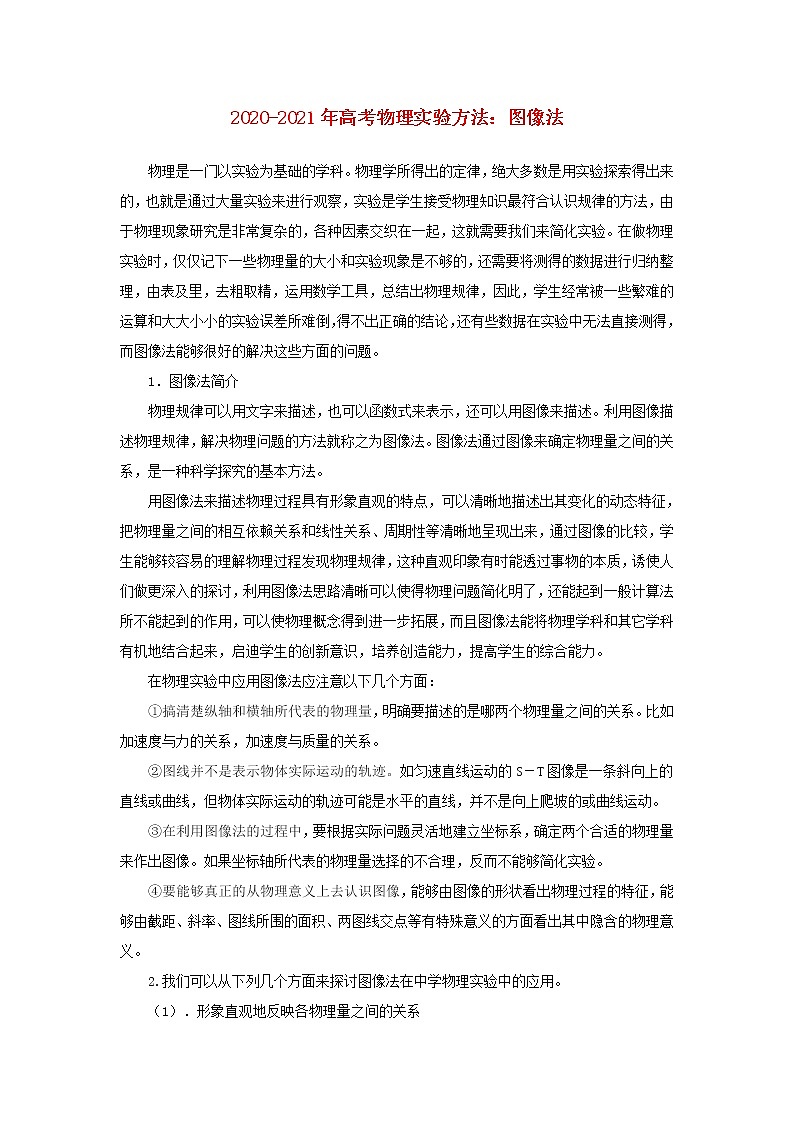 2020_2021年高考物理实验方法图像法含解析 试卷01