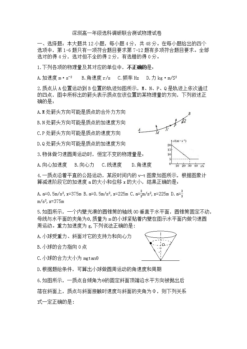 深圳高一年级选科调研联合测试物理试卷第1页
