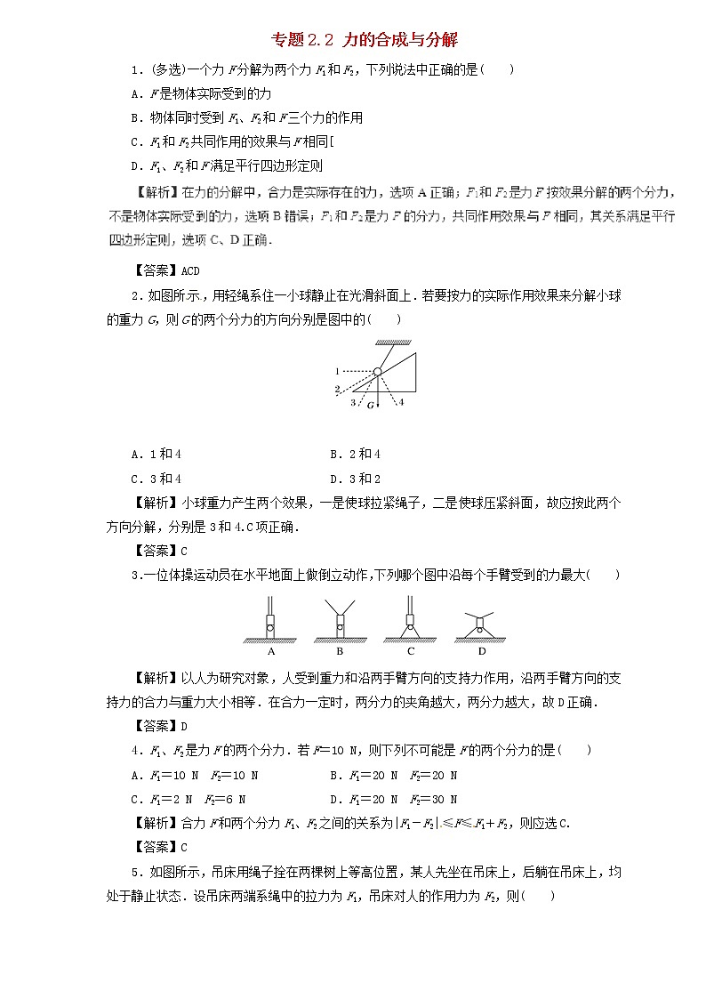 2019届高考物理二轮复习题型专练 2.2力的合成与分解(含解析)01