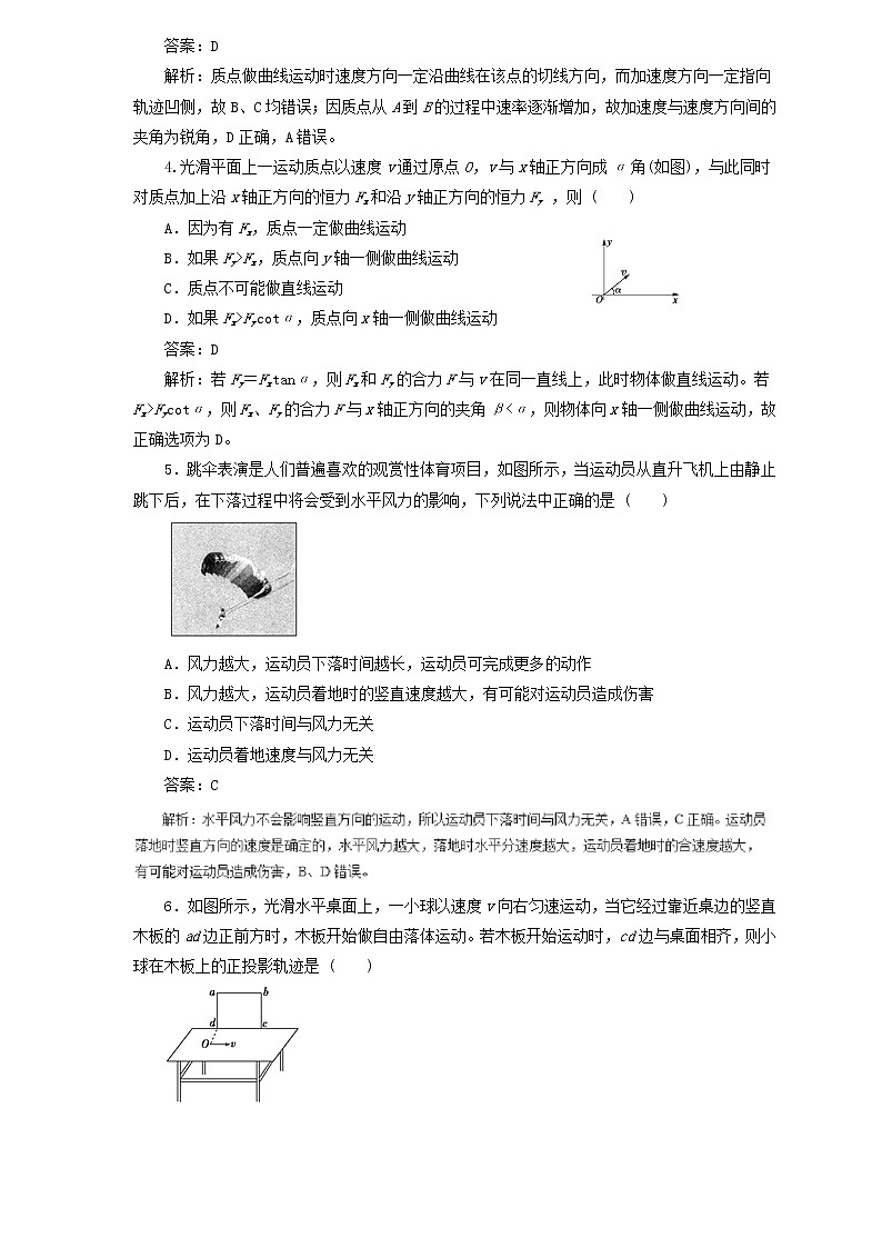 2019届高考物理二轮复习题型专练 4.1运动的合成与分解平抛运动(含解析)02