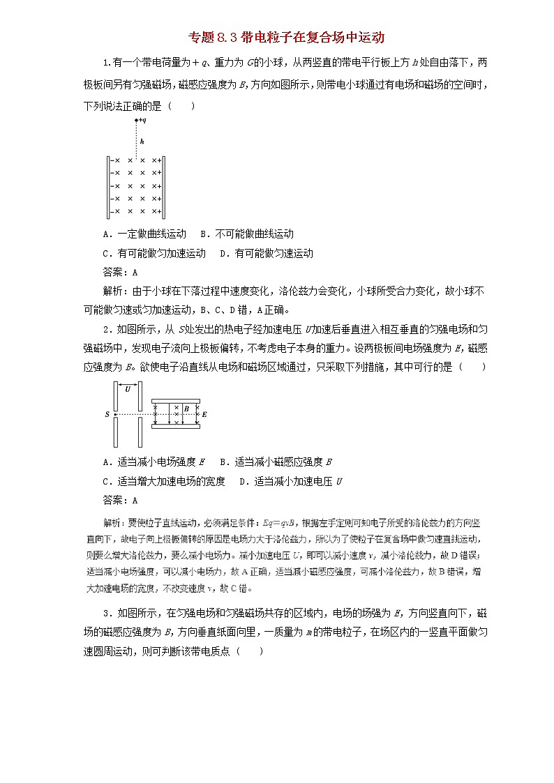 2019届高考物理二轮复习题型专练 8.3带电粒子在复合场中运动(含解析)01