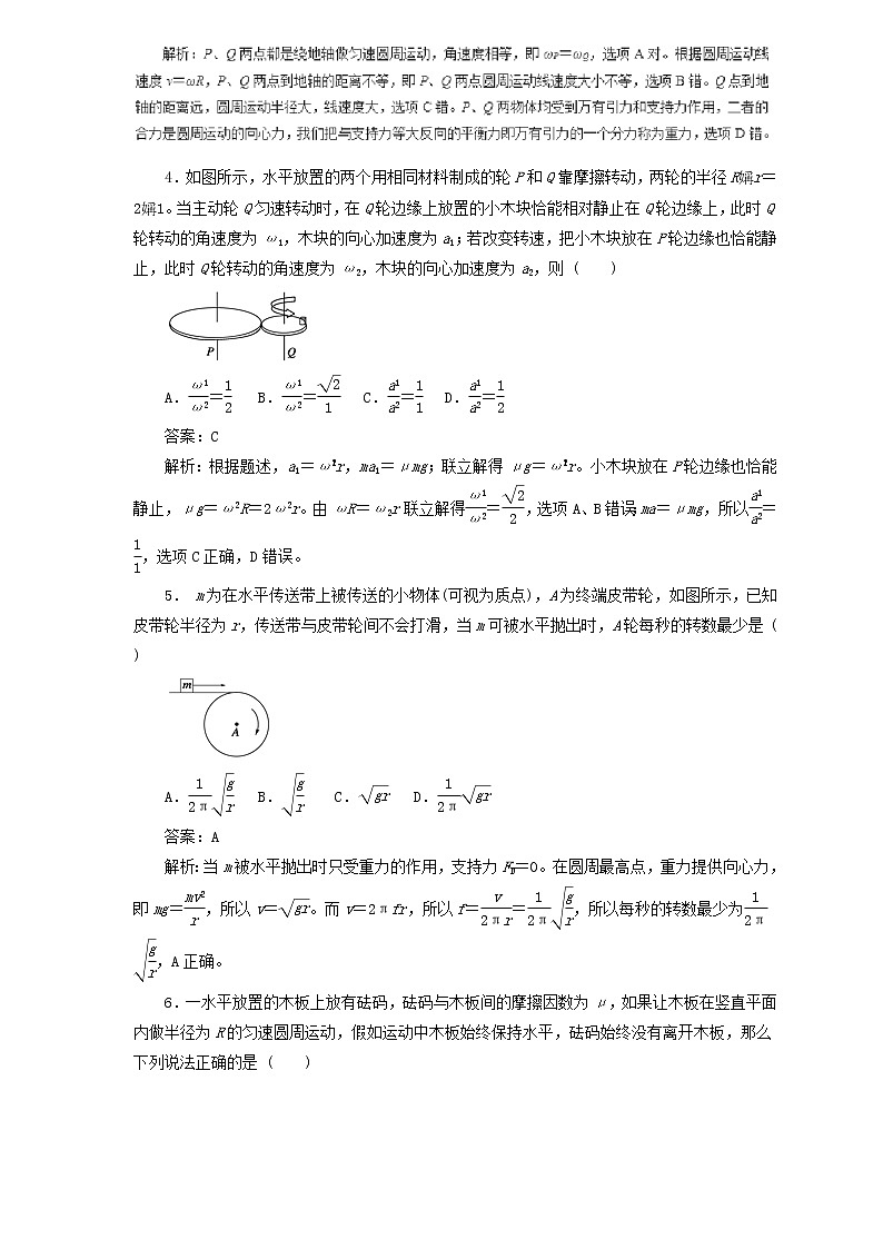 2019届高考物理二轮复习题型专练 4.2圆周运动(含解析)02