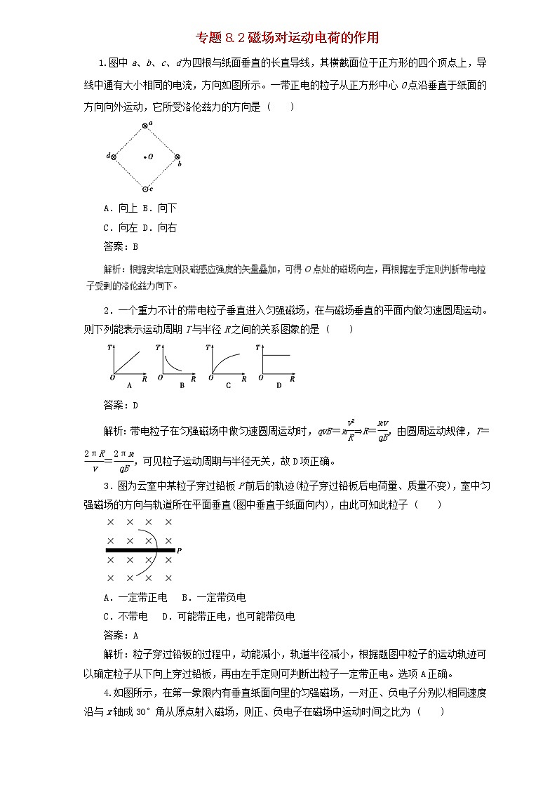 2019届高考物理二轮复习题型专练 8.2磁吃运动电荷的作用(含解析)01