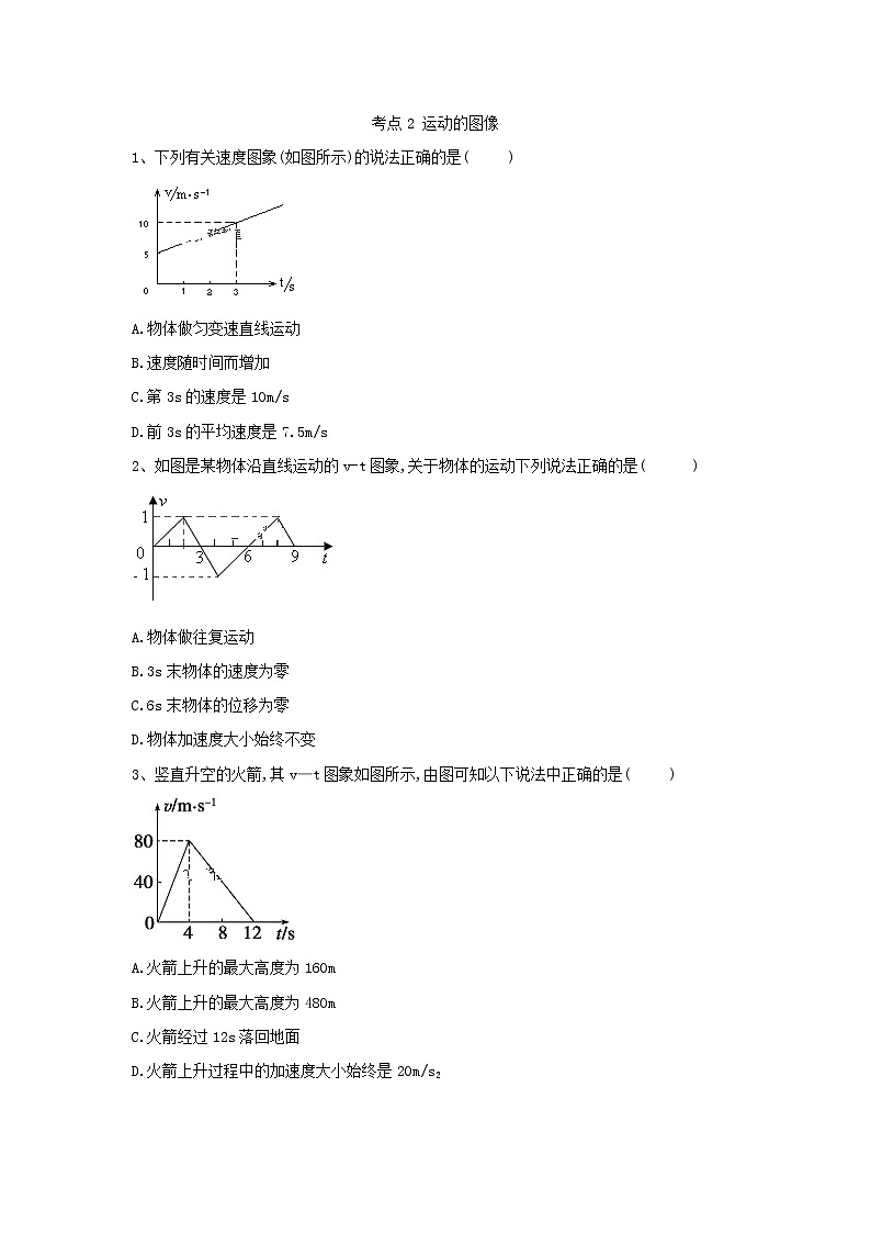 2019届高考物理二轮复习力学考点集训：考点2 运动的图像(含解析) 试卷01