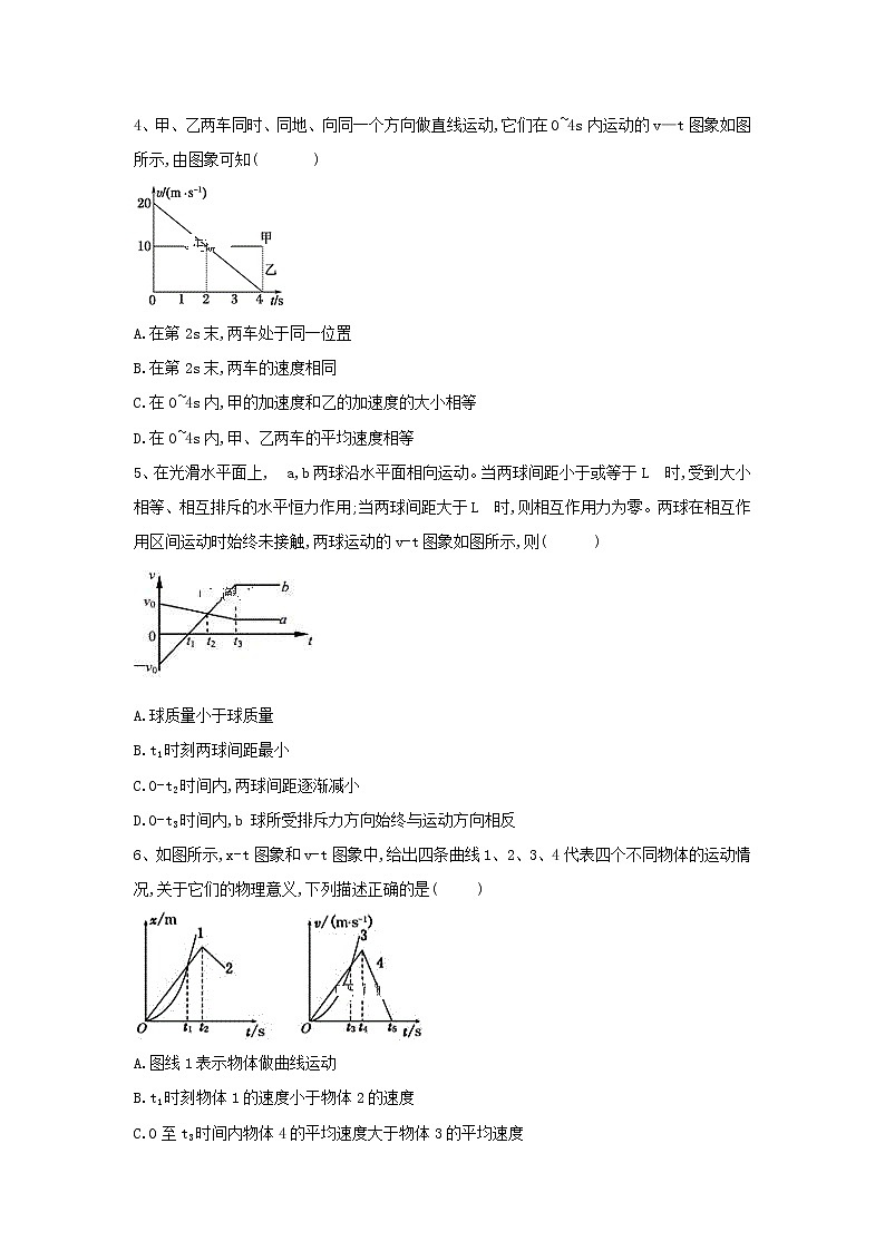 2019届高考物理二轮复习力学考点集训：考点2 运动的图像(含解析) 试卷02