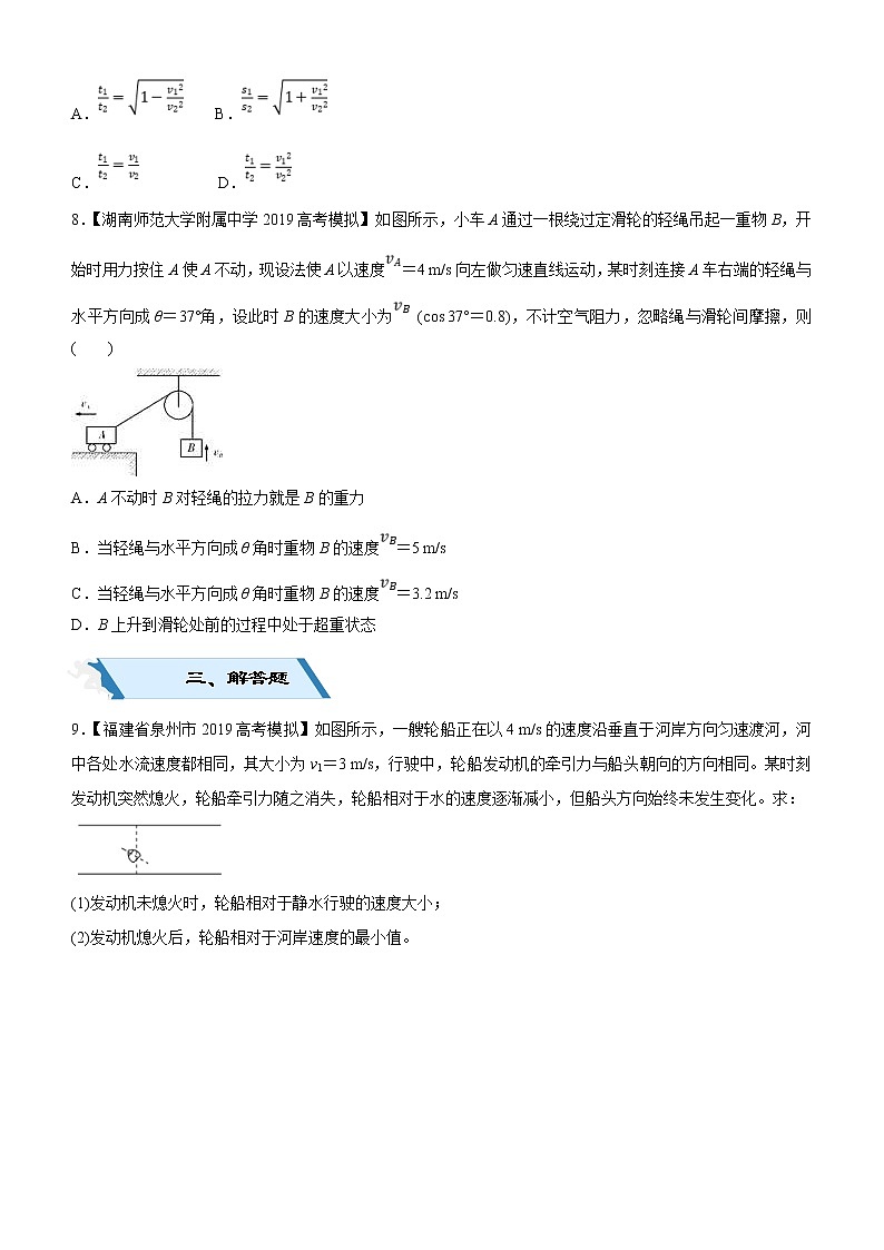 2019高考物理二轮小题狂做专练07 曲线运动条件、运动合成与分解 （含解析）03