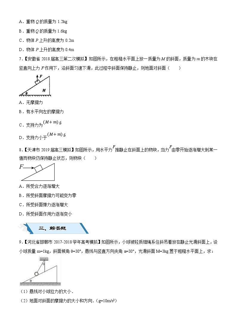 2019高考物理二轮小题狂做专练04 共点力平衡条件的应用 （含解析）03