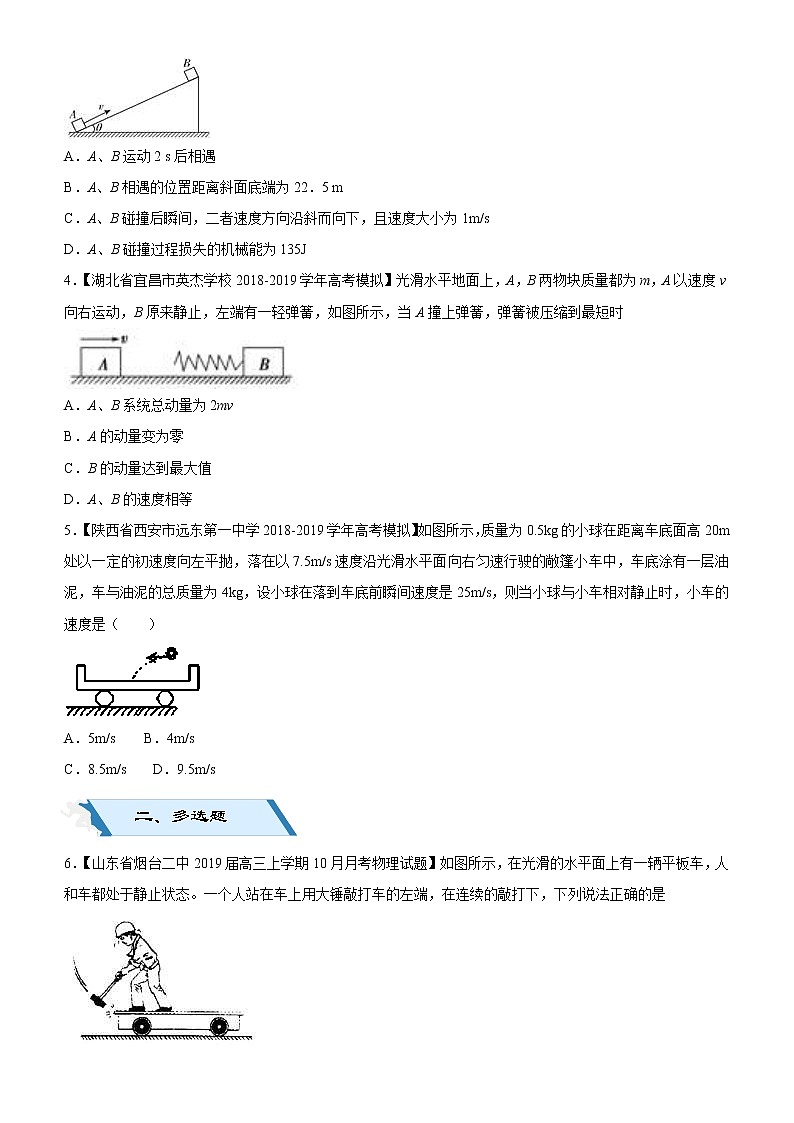 2019高考物理二轮小题狂做专练14 动量与能量 （含解析）02