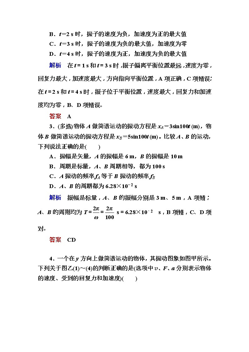2019年高考物理一轮规范练习：第14章 第1讲　机械振动(含解析)02