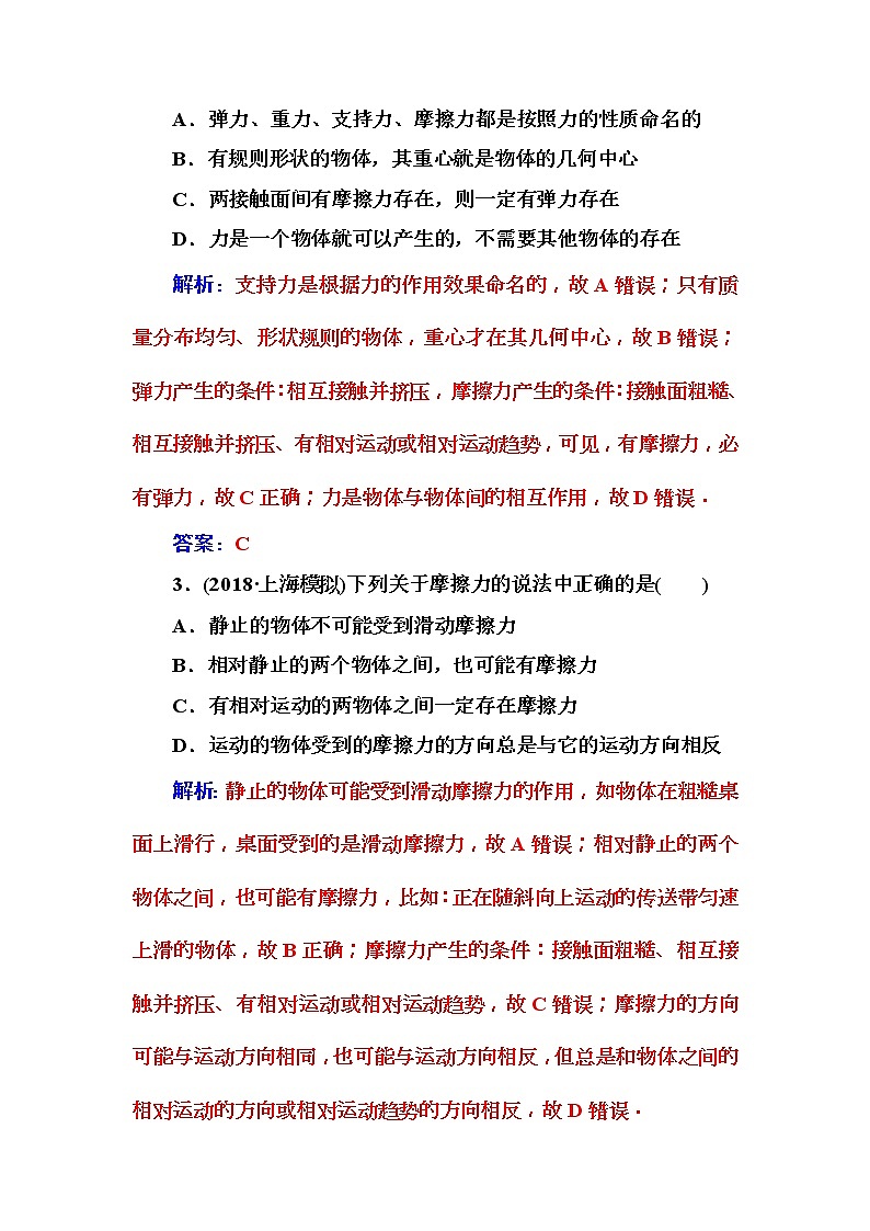 2018年高考物理第一轮复习课时跟踪练：第2章第1讲 力重力弹力和摩擦力 (含解析)02