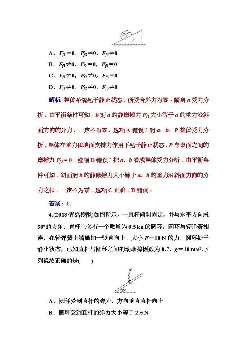 2018年高考物理第一轮复习课时跟踪练：第2章第3讲 受力分析和共点力作用下物体的平衡 (含解析)03