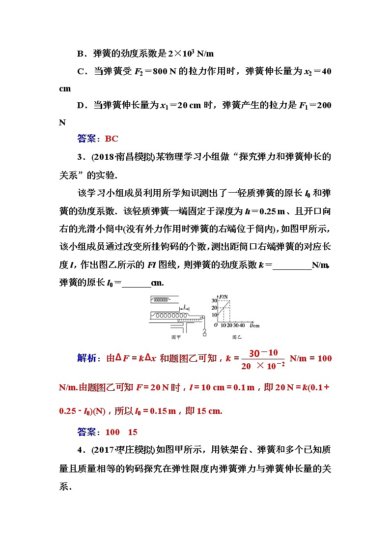 2018年高考物理第一轮复习课时跟踪练：第2章第4讲 实验二：探究弹力和弹簧伸长的关系 (含解析)第2页