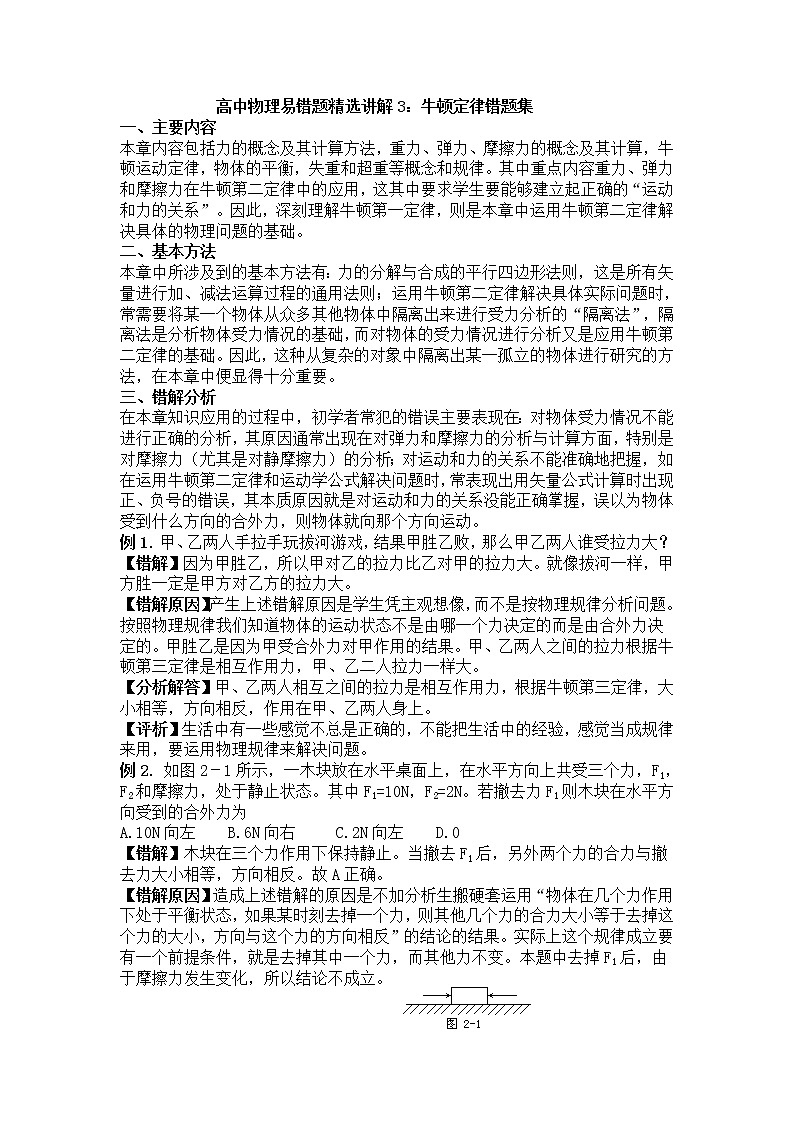 高考物理易错题精选讲解3：牛顿定律01