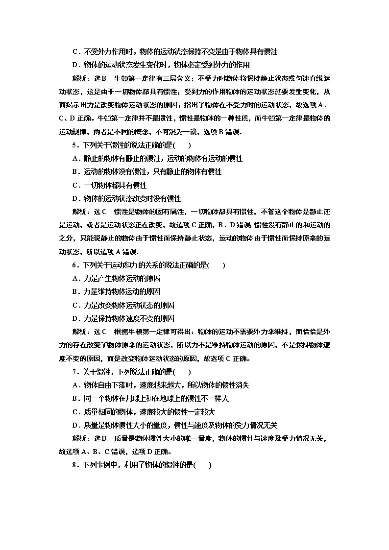 课时跟踪训练(二十)　牛顿第一定律02