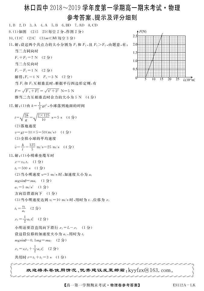 2018-2019黑龙江林口四中高一上物理期末试题答案（图片版）01