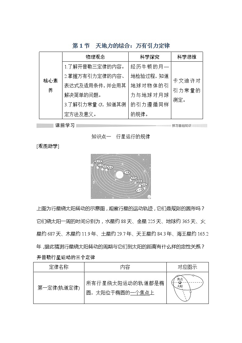 （新教材）2019-2020学年鲁科版物理必修第二册同步学案讲义：第4章第1节天地力的综合：万有引力定律02