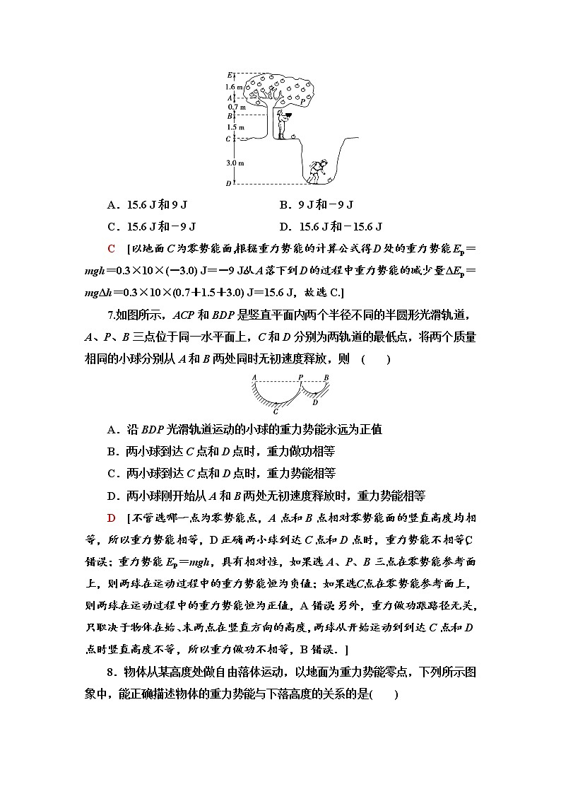 人教版（2019）高中物理必修第二册课时分层作业14 重力势能 练习03
