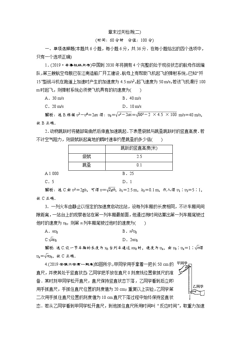 人教版（2019）高中物理必修第一册第二章8 章末过关检测(二)第1页