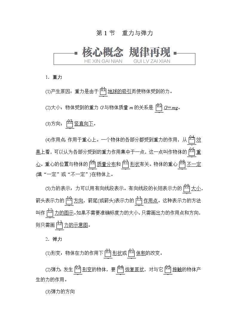 人教版（2019）高中物理必修第一册学案3.1重力与弹力01