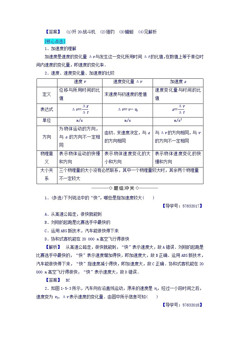 2018版高中人教版物理必修一学案：第1章+第5节+速度变化快慢的描述——加速度+Word版含答案03