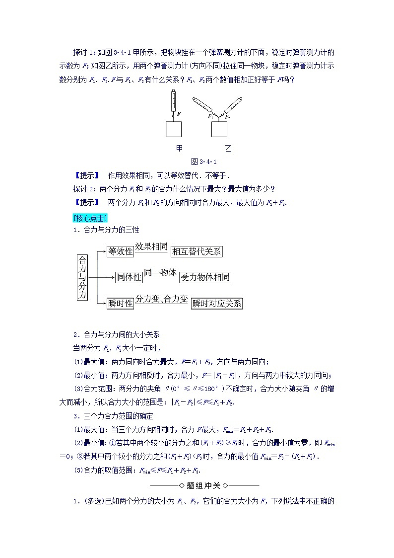 2018版高中人教版物理必修一学案：第3章+第4节+力的合成+Word版含答案第2页