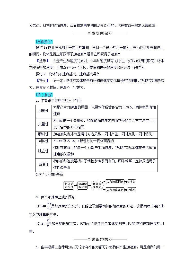 2018版高中人教版物理必修一学案：第4章+第3节+牛顿第二定律+Word版含答案02