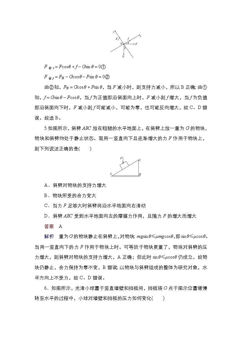 2021届高考物理通用一轮练习：考点5　受力分析　共点力的平衡03