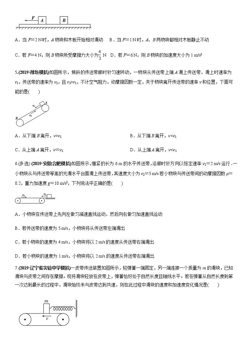 2020届高三高考物理二轮复习专题强化练习卷：动力学中的传送带和板块模型02