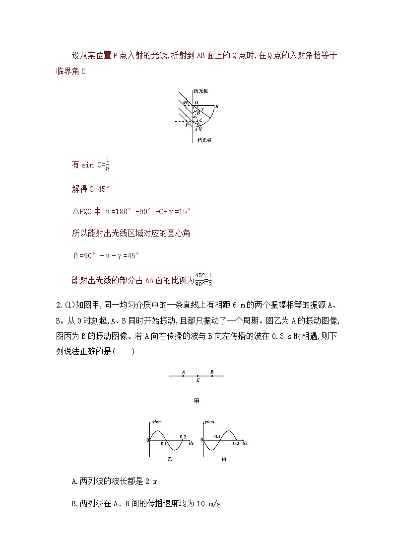 2020届高考物理课标版二轮复习训练题：专题七第15讲 选修3-4 振动和波动 光 Word版含解析02