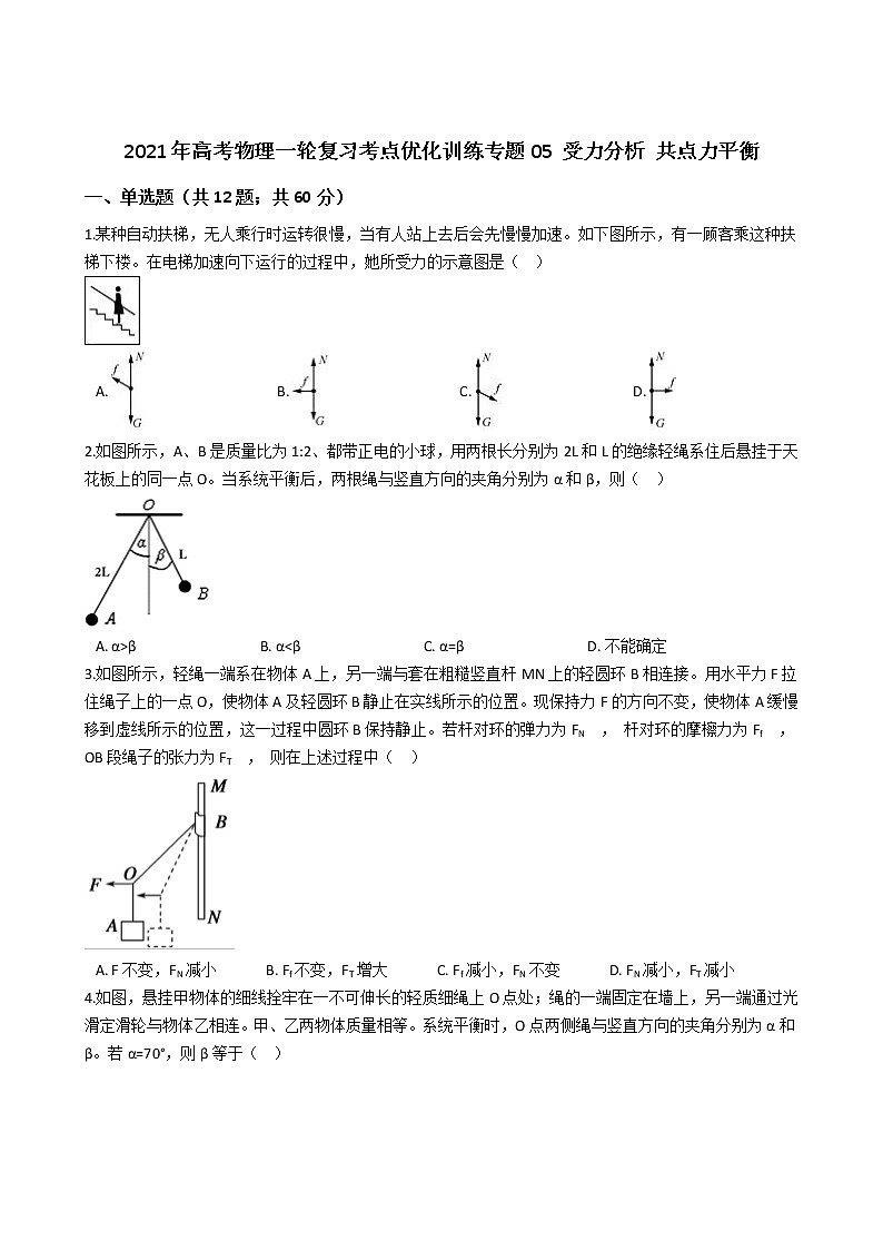 2021年高考物理一轮复习考点优化训练专题 05 受力分析 共点力平衡01