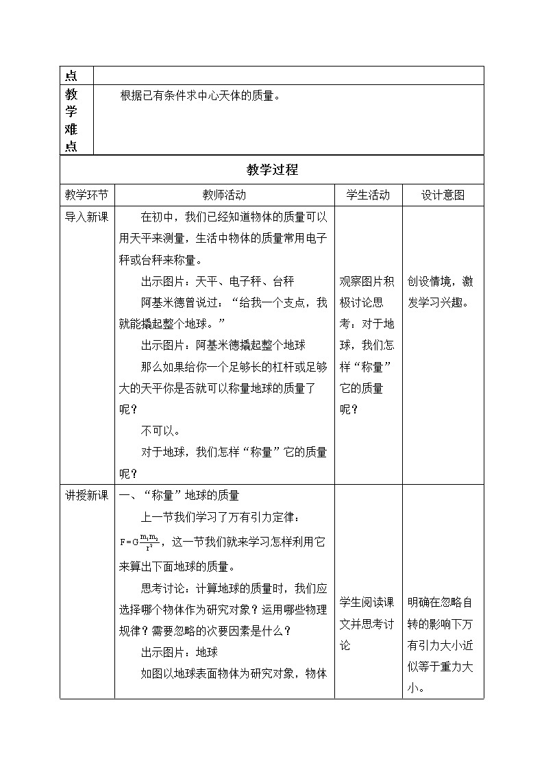 第七章 万有引力与宇宙航行  7.3万有引力理论的成就  （教案）02