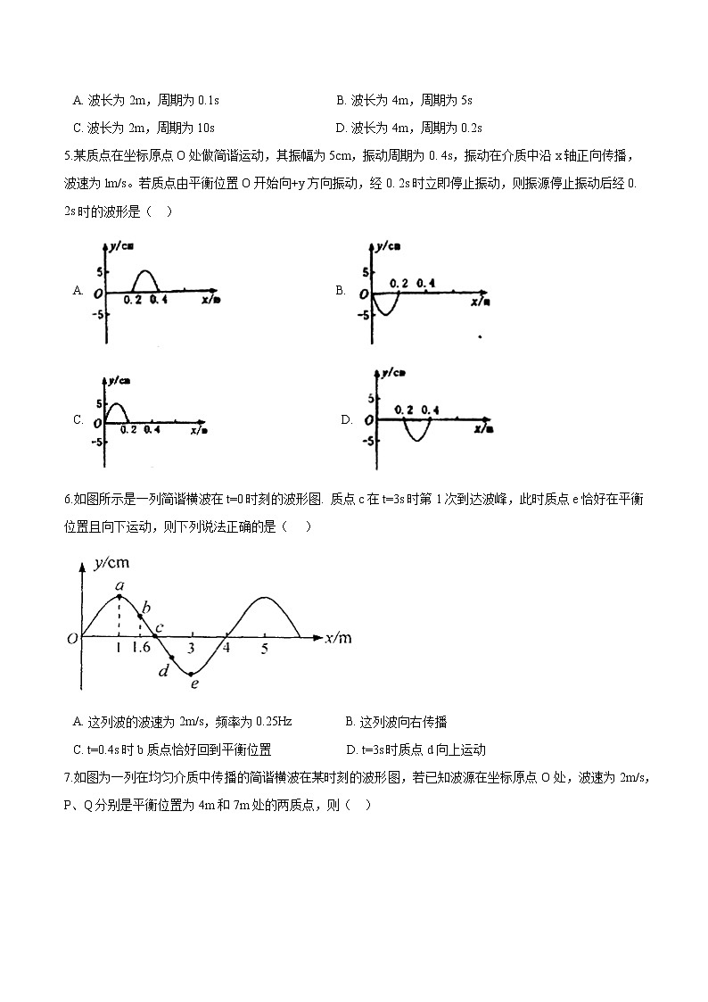 粤教版（2019）物理 选修第一册 期末练习卷——机械波（一）02