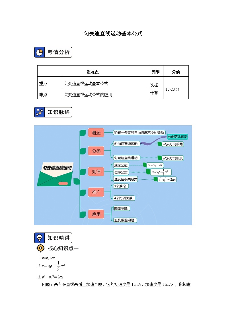 2020-2021学年【新教材】人教版（2019）高中物理必修一 第二章 匀变速直线运动的研究 第1-3节 学案01
