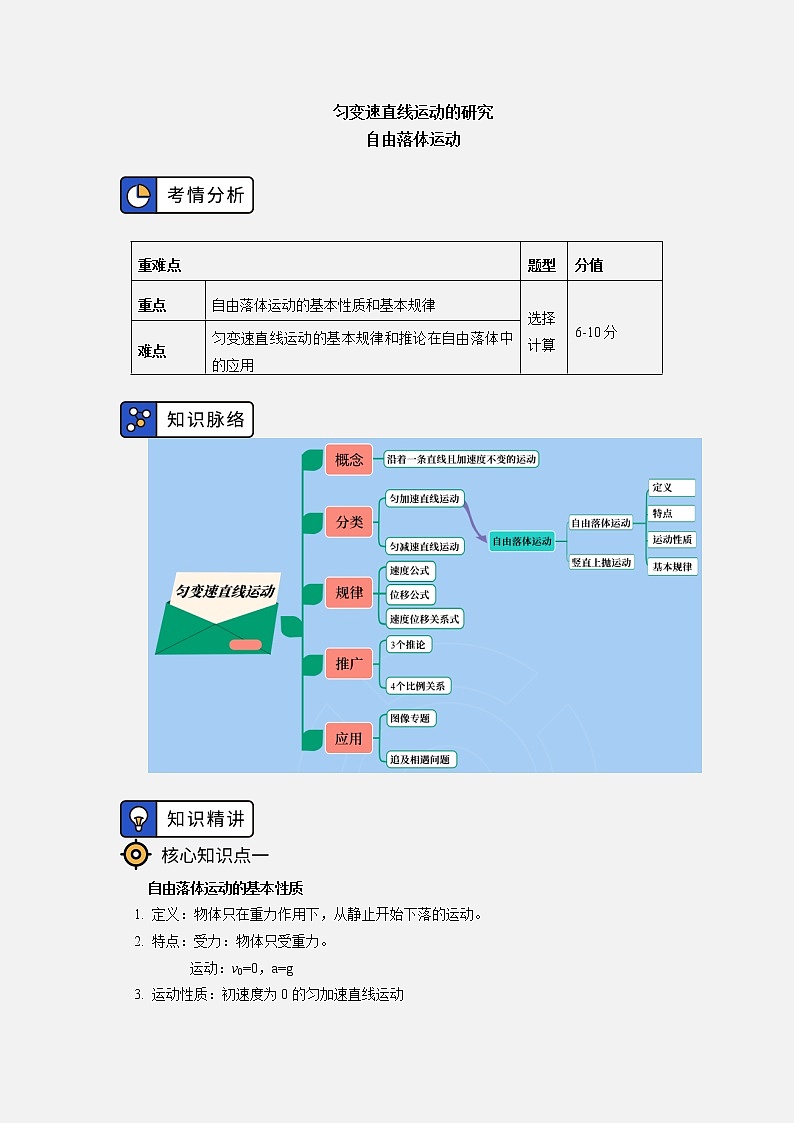 2020-2021学年【新教材】人教版（2019）高中物理必修一 第二章 匀变速直线运动的研究 第4节 学案01