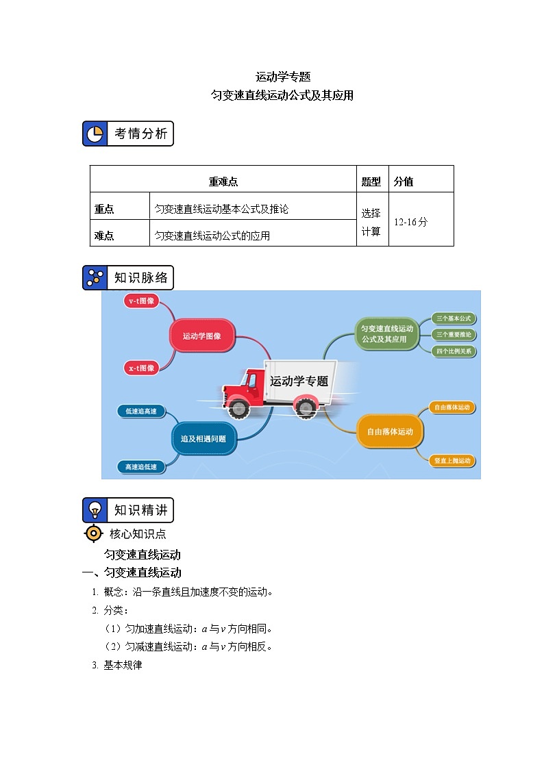 2020-2021学年【新教材】人教版（2019）高中物理必修一专题：运动学01