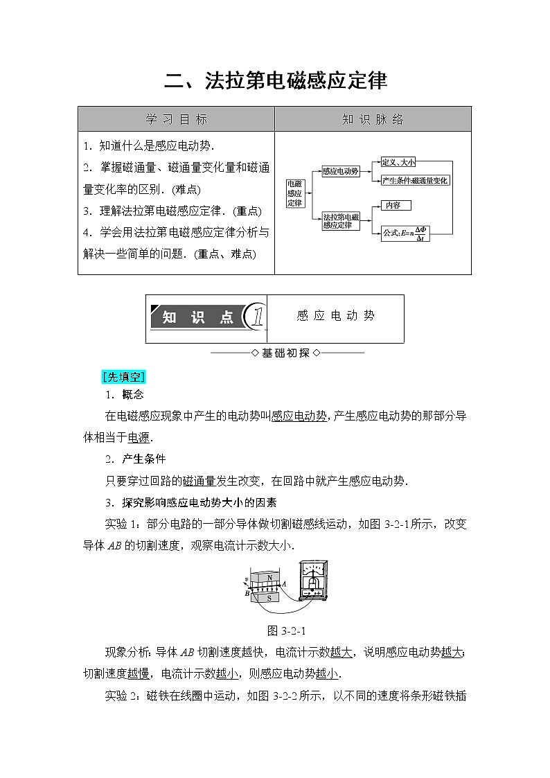 2018版高中物理（人教版）选修1-1：第3章 第2节 法拉第电磁感应定律 学案01