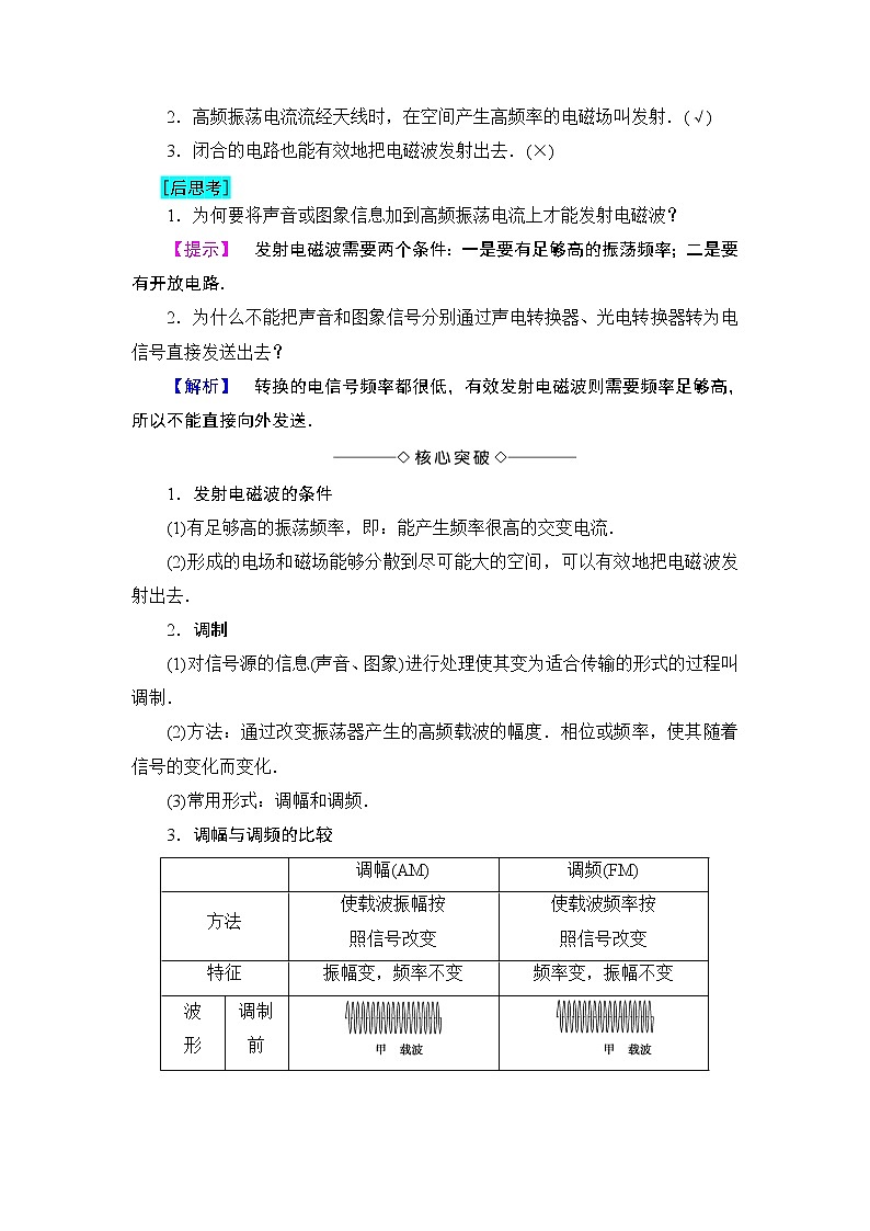 2018版高中物理（人教版）选修1-1：第4章 第3节 电磁波的发射和接收 学案02