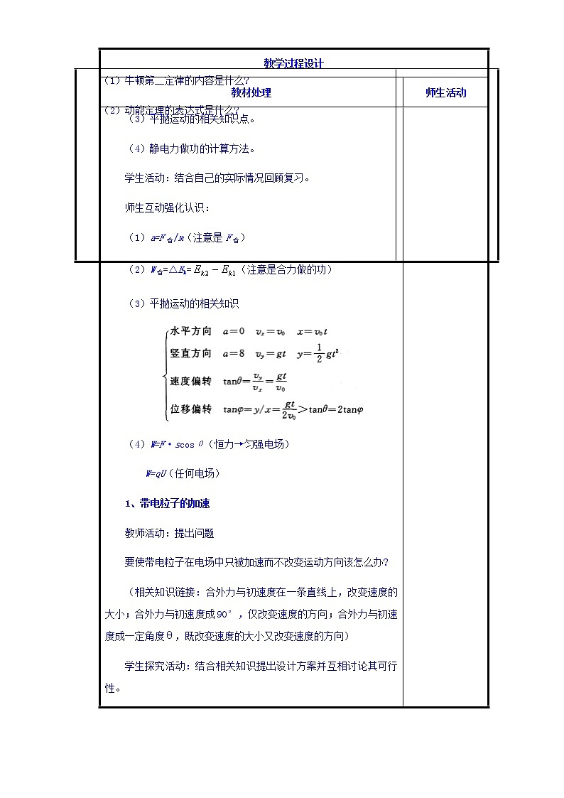 高二物理人教版选修3-1《1.9带电粒子在电场中的运动》共案 教案02