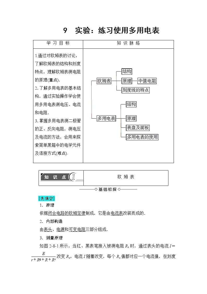 2018版高中物理（人教版）选修3-1同步教师用书： 第2章 8 多用电表的原理 9 实验：练习使用多用电表01