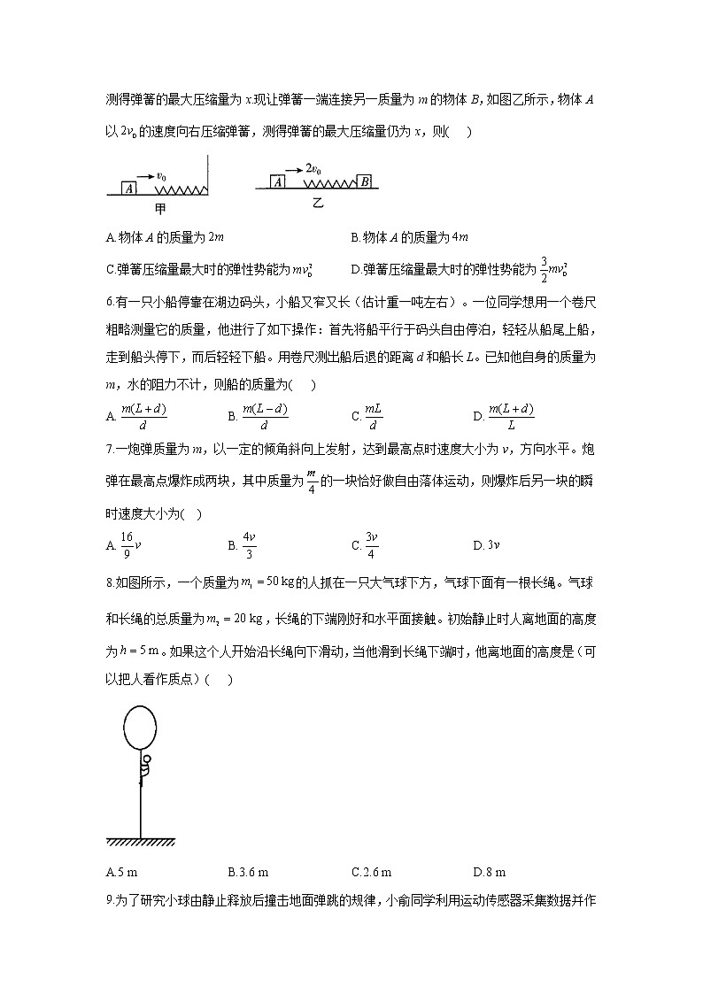 2021届高考物理二轮复习专题强化双击训练 专题八 动量定理 动量守恒定律 A卷02