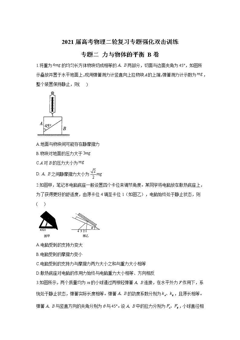 2021届高考物理二轮复习专题强化双击训练 专题二 力与物体的平衡 B卷01