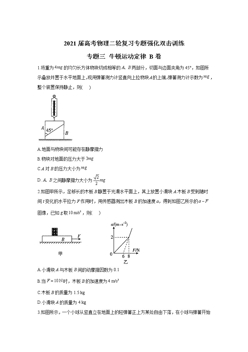 2021届高考物理二轮复习专题强化双击训练 专题三 牛顿运动定律 B卷01