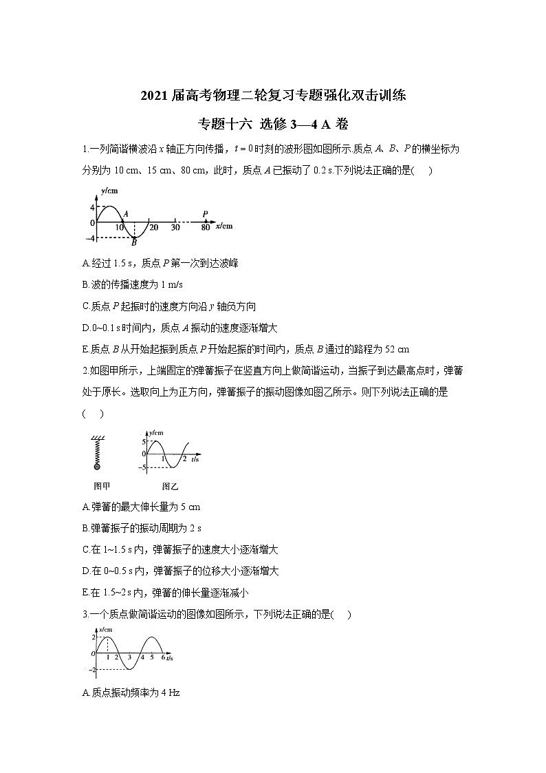 2021届高考物理二轮复习专题强化双击训练 专题十六 选修3-4 A卷01