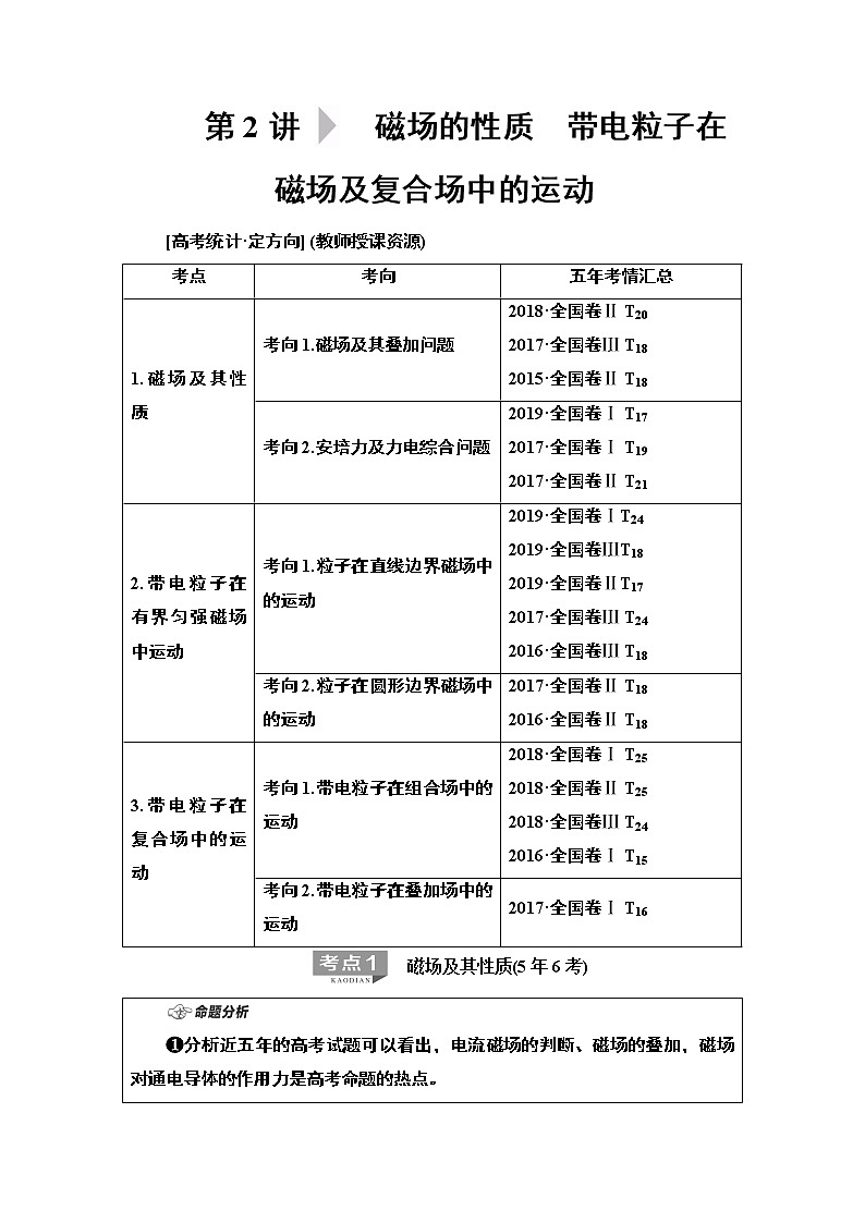 2020 第1部分 专题3 第2讲  磁场的性质　带电粒子在磁场及复合场中的运动01
