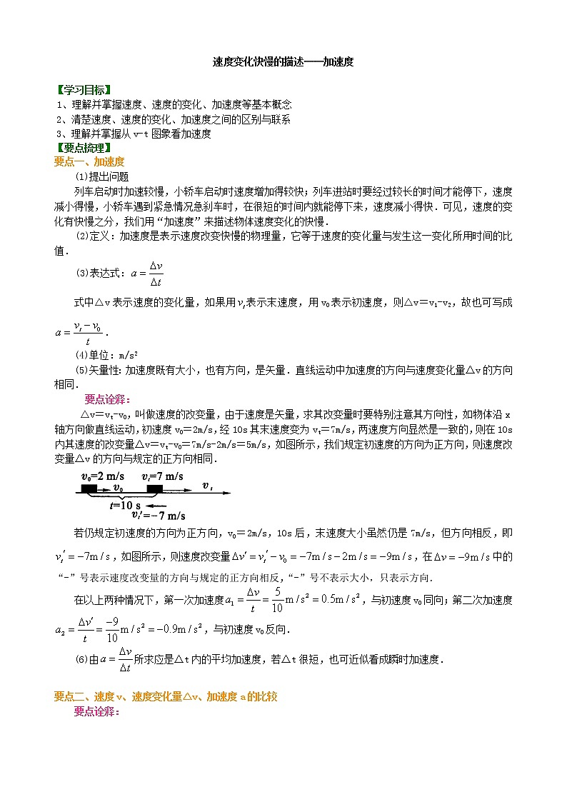 速度变化快慢的描述——加速度 要点梳理B 试卷01