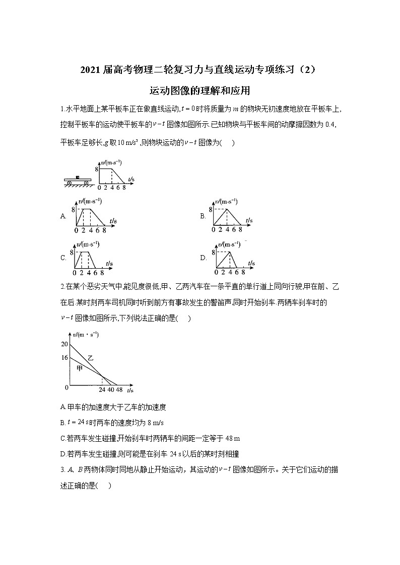 2021届高考物理二轮复习力与直线运动专项练习（2）运动图像的理解和应用01
